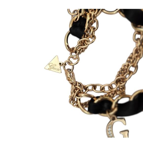 Guess Gold-Tone Charm Bracelet with Black Ribbon Detail - Picture 4 of 8